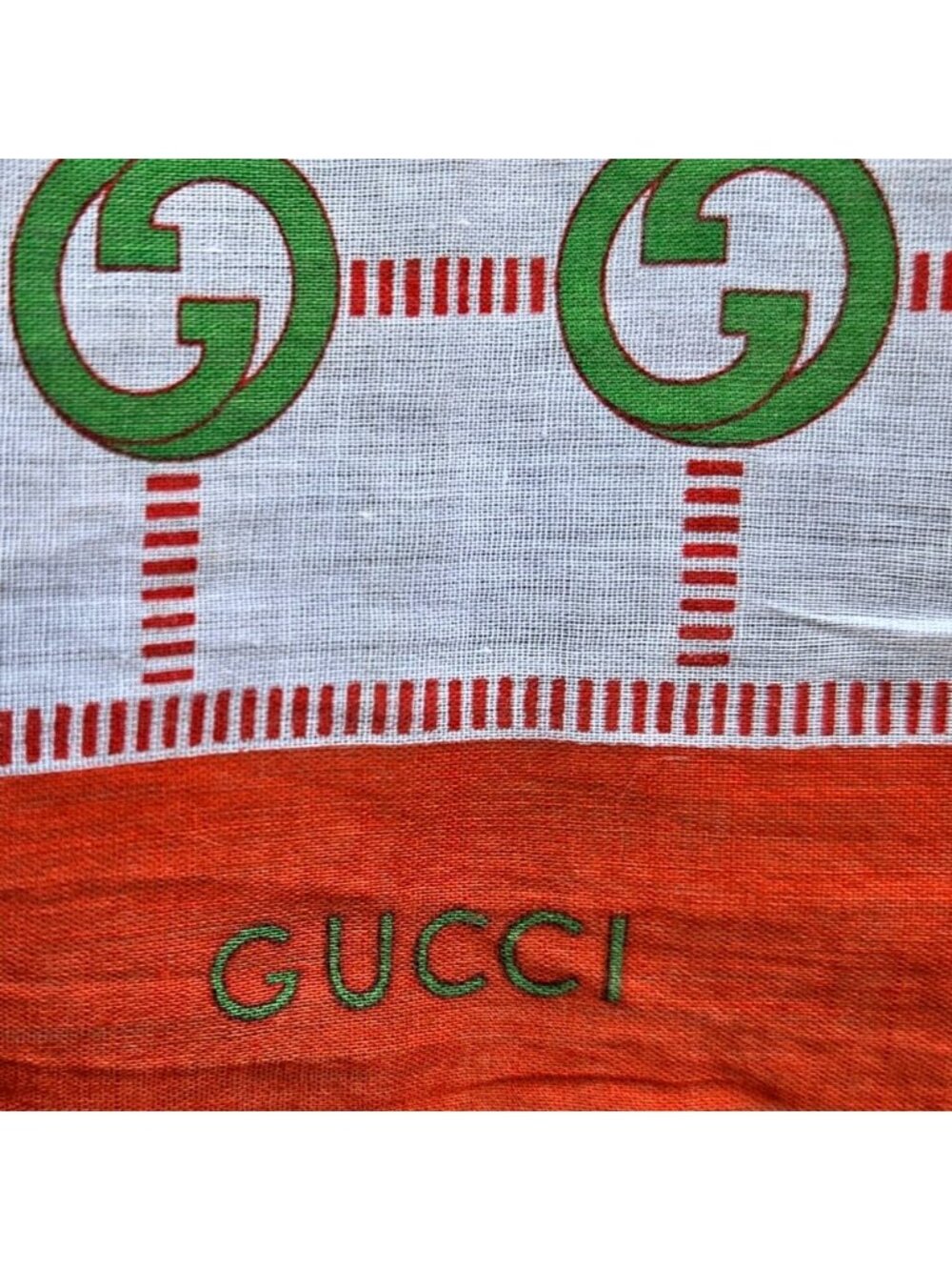 Vintage Gucci GG Logo Cotton Scarf Handkerchief Set 2 Orange Green White Italy - Picture 5 of 11